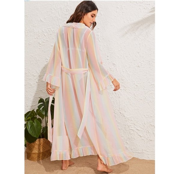 NWOT Rainbow Pastel Kimono Long Robe Coverup - Picture 5 of 10